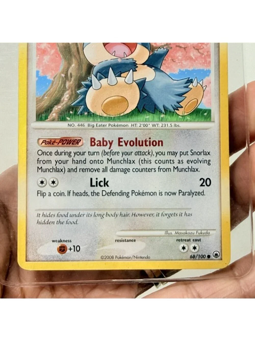 2008 Pokemon Card Munchlax 68/100 Majestic Dawn Common Basic Baby Evolution Lick